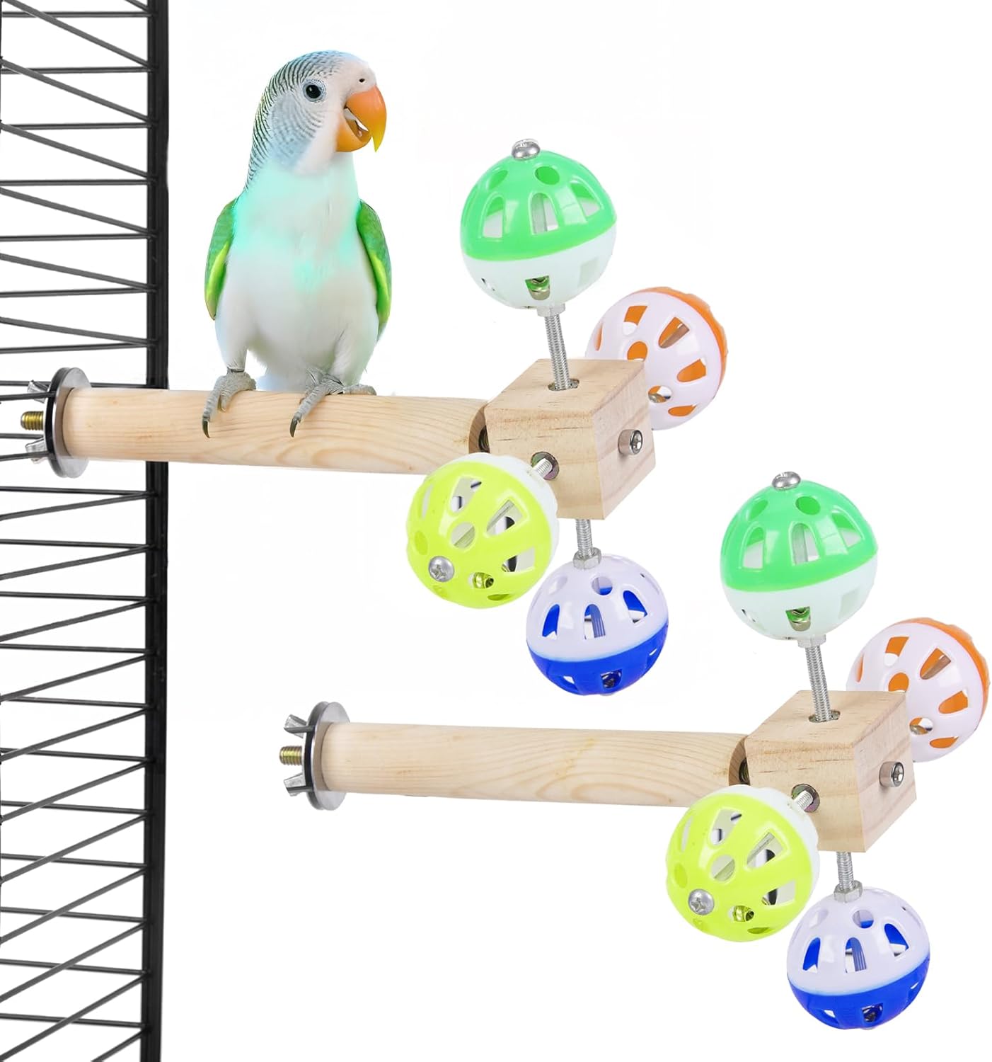 Bird Stand Perch Toy with Rotating Balls, Bird Toys for Parakeets, Ideal for Parakeets, Cockatiels & Lovebirds (NOT for Too Small BIRDCAGES - Avoid Unwanted Returns) 2PCS