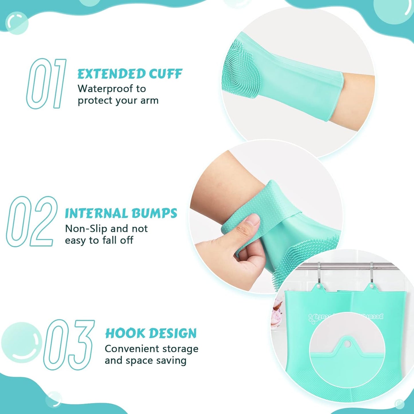 Pecute Heat Resistant Pet Grooming Gloves, Green, with High-Density Teeth, Silicone Bathing and Massaging Gloves for Dogs and Cats