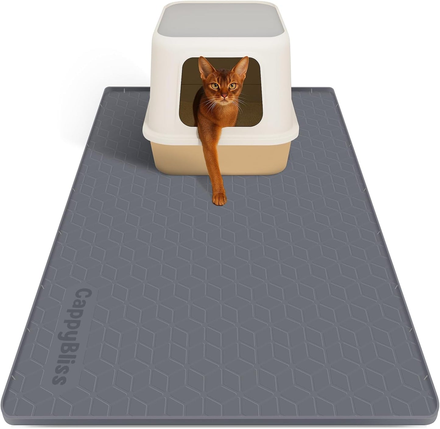 Large Cat Mat for Litter Box, 34"x22" Waterproof Silicone Mat with Litter Trapping, Easy Clean & Non-Slip Floor Pad for Cats (Dark Gray)