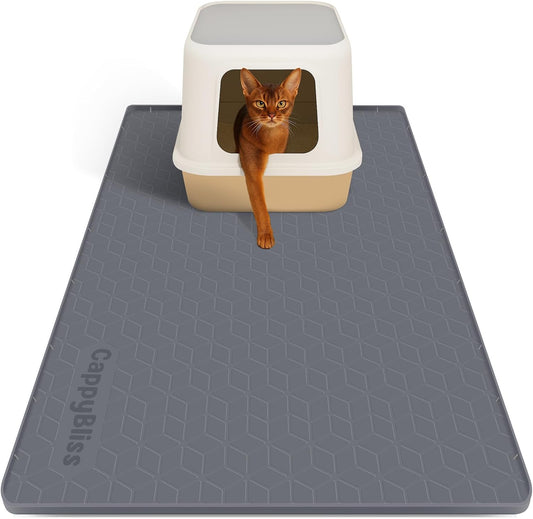 Large Cat Mat for Litter Box, 34"x22" Waterproof Silicone Mat with Litter Trapping, Easy Clean & Non-Slip Floor Pad for Cats (Dark Gray)