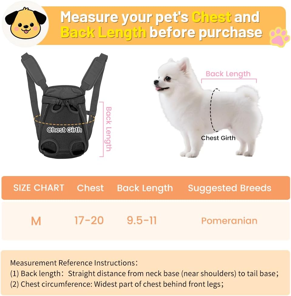 Inspack Dog Cat Backpack Carrier, Carrier Backpacks for Small Medium Dogs, Pet Dog Front Chest Carriers Backpack, Puppy Carrier Sling Backpack, Holder Papoose for Baby Cat Body【Medium Size】