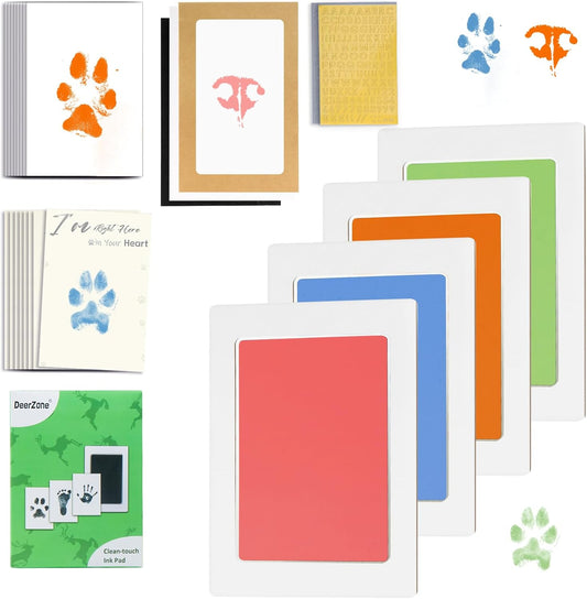 Inkless Paw Print Kit,Paw Print Kit Dog Cat Paw Nose Imprint Cards, Clean Touch Ink Pads for Keepsakes