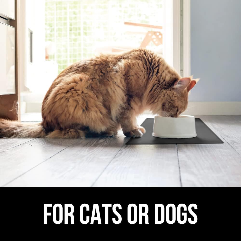 GORILLA GRIP 100% Waterproof Raised Edge BPA Free Silicone Pet Feeding Mat, Dog Cat Food Mats Contain Spills Protects Floors, Placemats for Cats and Dogs Water Bowl Pets Accessories 18.5x11.5 Charcoal