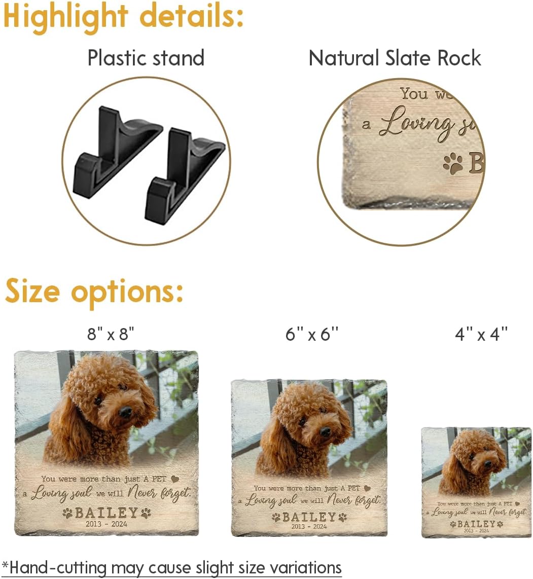 Personalized Pet Memorial Stones for Dogs - Dog Picture Frame Plaque - Square Stone as Dog Lovers Gifts for Women - Garden Decor for Cemetery