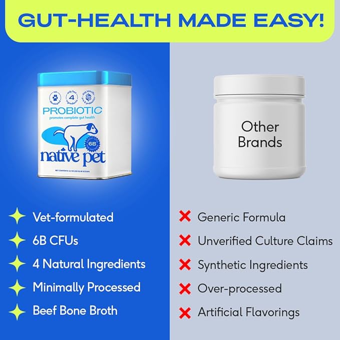 Native Pet Probiotics for Dogs - Dog Probiotics Powder for Digestive Health, Gut Support, & Immune Boost – Vet-Formulated Powder for Maximum Potency with Digestive Enzymes & Prebiotics - 60 Scoops