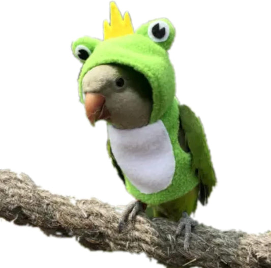 Bird Clothes Cosplay Photo Prop Frog Shape Hoodie, Bird Diaper Flight Suit, Small Animal Apparel for Parrots, Parakeet, Cockatiel, Sun Conure - Green, Small