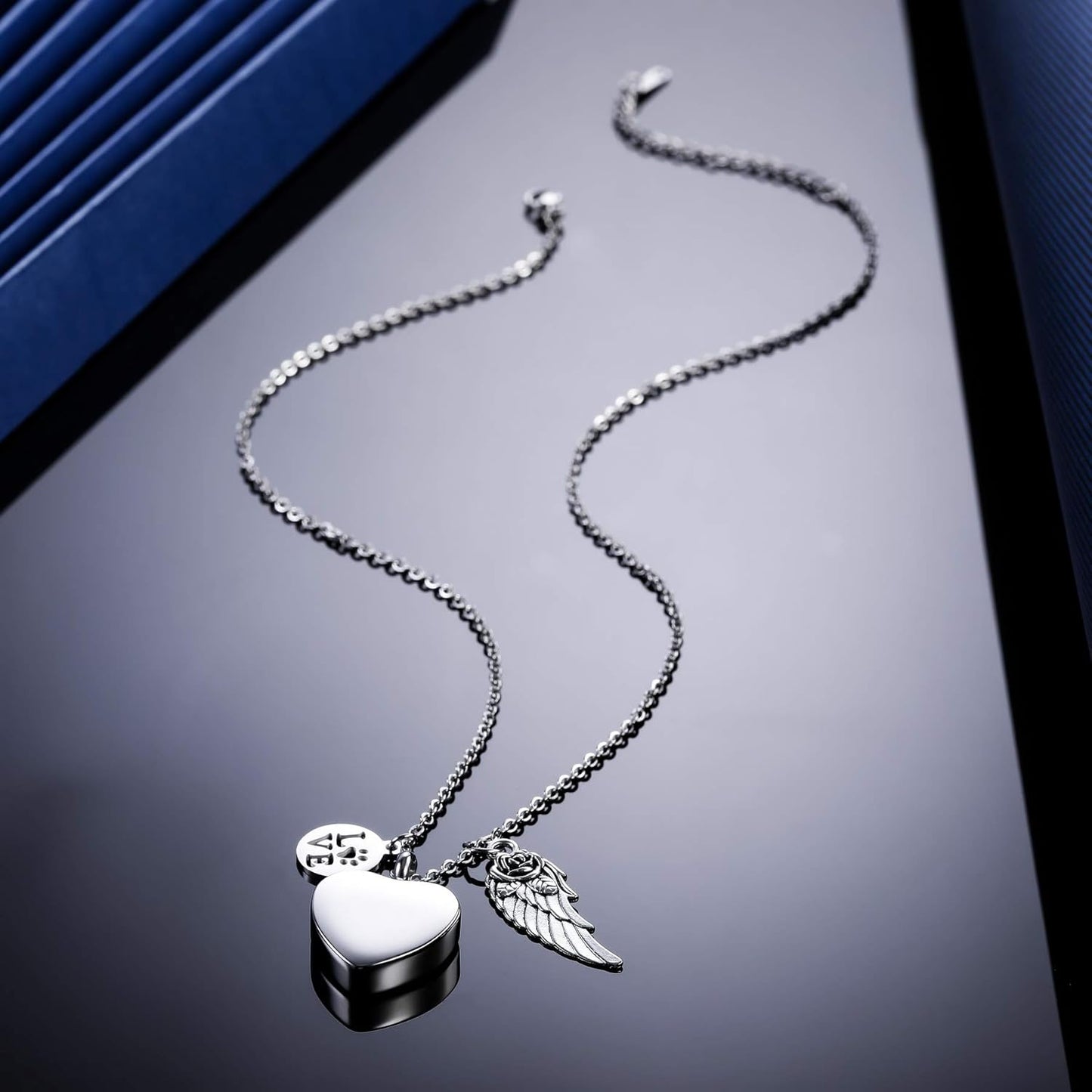 MeMeDIY Personalized Heart Paw Print Ashes Urn Pendant Necklace Custom Name/Photo/Date for Women Men Pet Lover Stainless Steel Memorial Dog Cat Pet Keepsake with Funnel Fill Kit Angel Wing