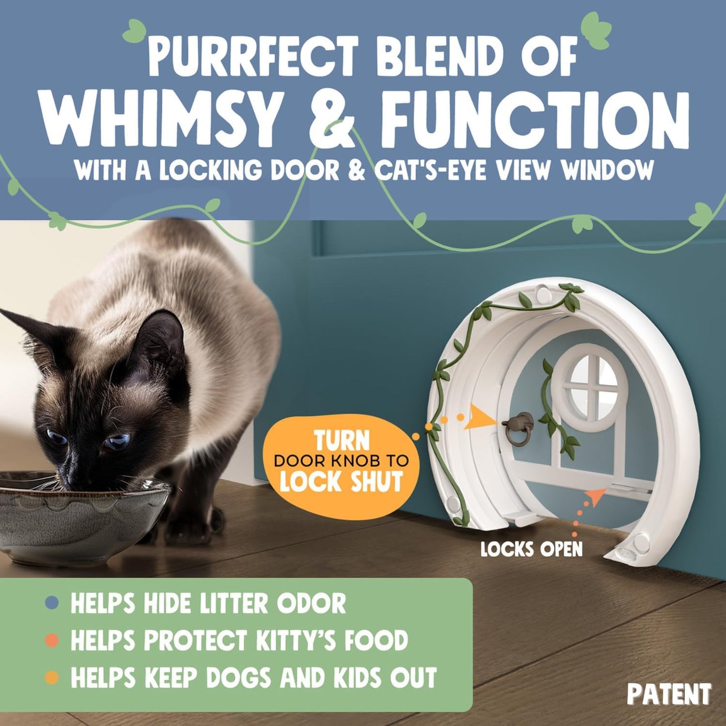 Gnome® Door Cat Door for Interior Doors - Stylish & Functional with No Flap, Lockable, and Easy Installation, Spacious Large Kitty Door for Cats Up to 20 lbs, Private and Comfortable Pet Door