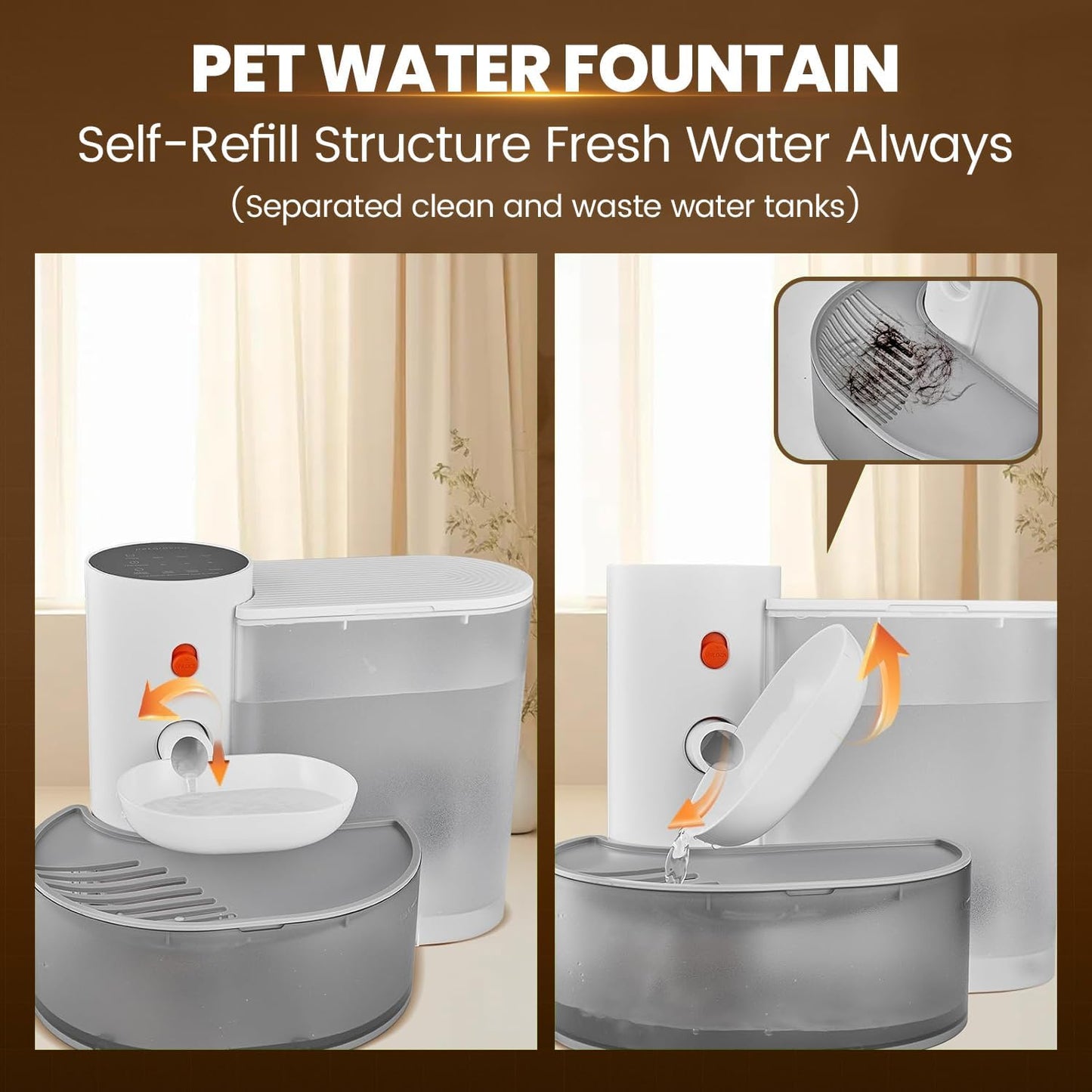 Automatic Pet Water Fountain,2025 Upgraded Smart Pet Water Fountain No Filter,Cat Water Dispenser Wireless Pour-Over,3L/106oz Ultra-Quiet Design,Pet Gravity Water Dispenser for Cat, Dog