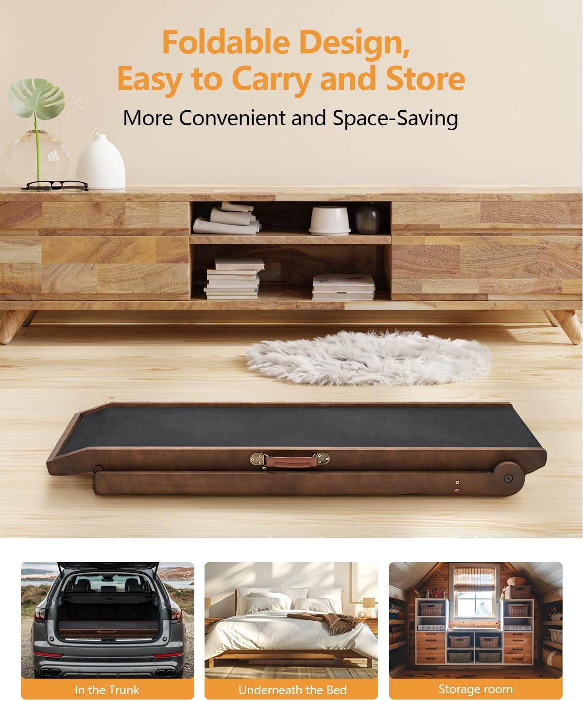 Dog Ramp for Bed, Adjustable Pet Ramp for Dogs to Get on Bed, Folding Dog Bed Ramp for Small/Medium/Large Dog/Cat, Wood Furniture Dog Ramp for High Bed/Couch, Adjustable from 15" to 24" Height