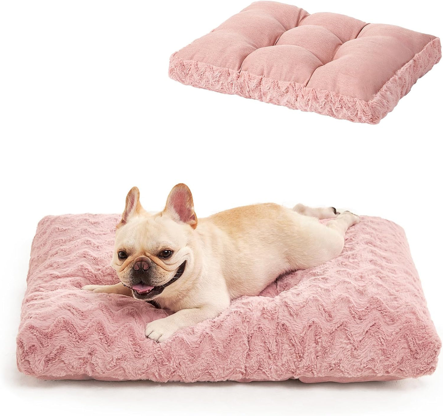EHEYCIGA Reversible Dog Crate Bed Washable, Comfort Fluffy Plush Dog Kennel Pad Medium Size Dogs and Cats, Deluxe Machine Washable Pet Sleeping Mats, 29" x 21"x 3", Pink