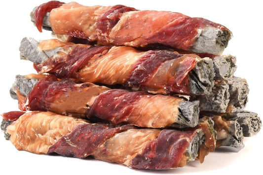 Dog Treats Chicken Duck Wrapped Cod Skin Sticks, Rawhide-Free, Grain-Free Dog Chewy Treats for Healthy Teeth and Coat,Training Treats for Small Medium Large Dogs, 9-10 Counts