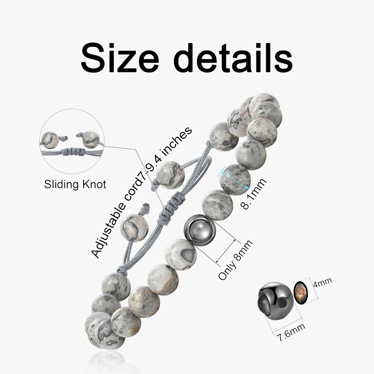 EMIRISTIC Custom Photo Bracelet - Personalized Picture Natural Stone Cuban Chain Bracelet - Any Special Day Gifts