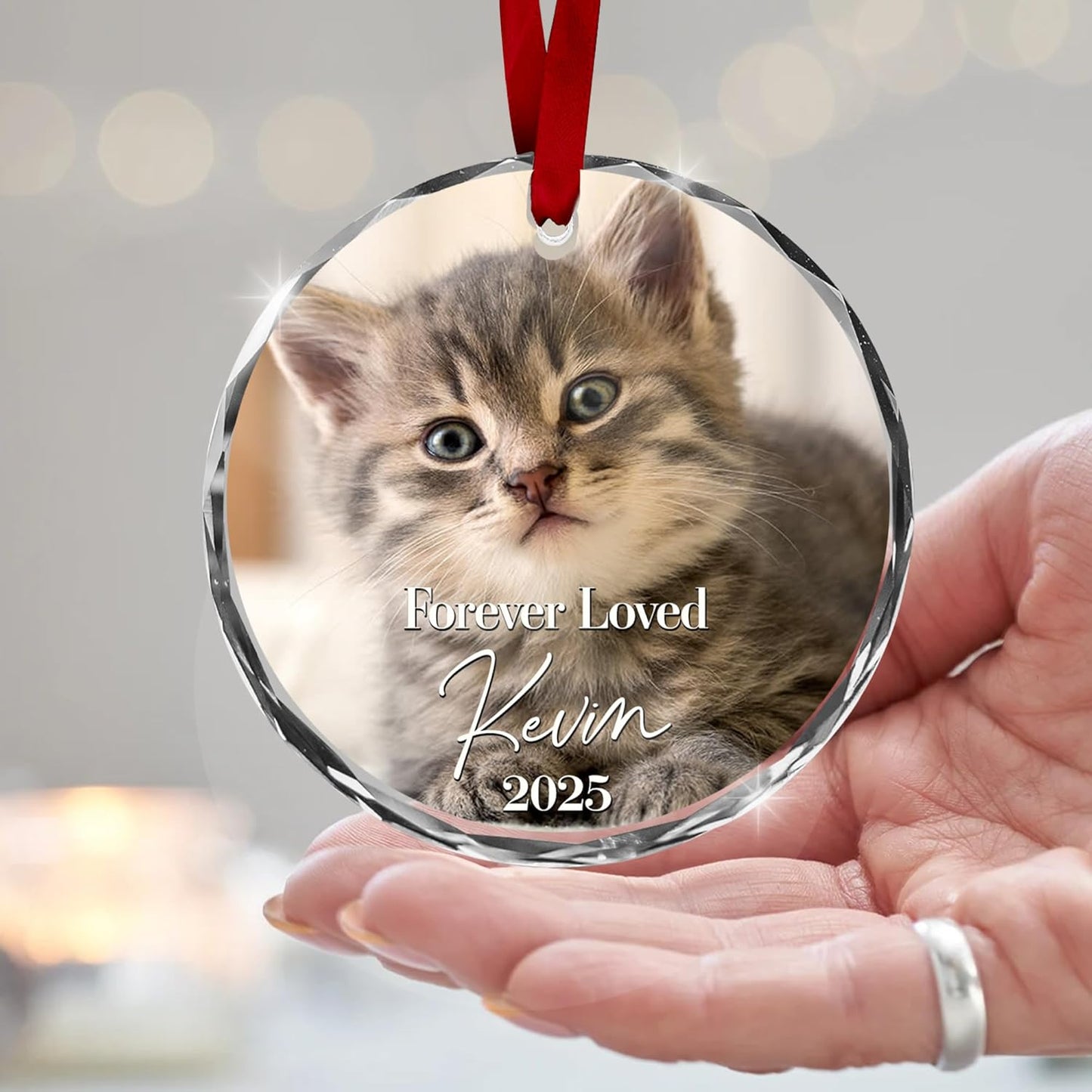 Personalized Cat Memorial Ornament - Custom Photo Keepsake for Christmas, Loss of Pet Gift from Family - Honor Forever Loved Furry Friend - Crystal Glass Ornament 2025