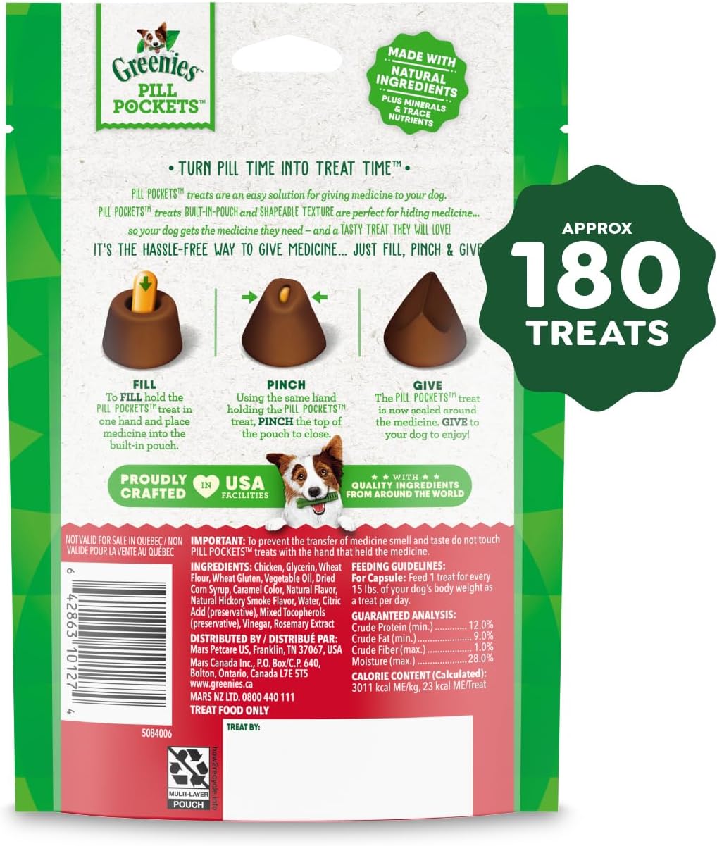 Greenies Pill Pockets for Dogs Large Size, Soft Dog Treats, Hickory Smoke Flavor, (6) 7.9 oz. Pouches (180 Treats Total)