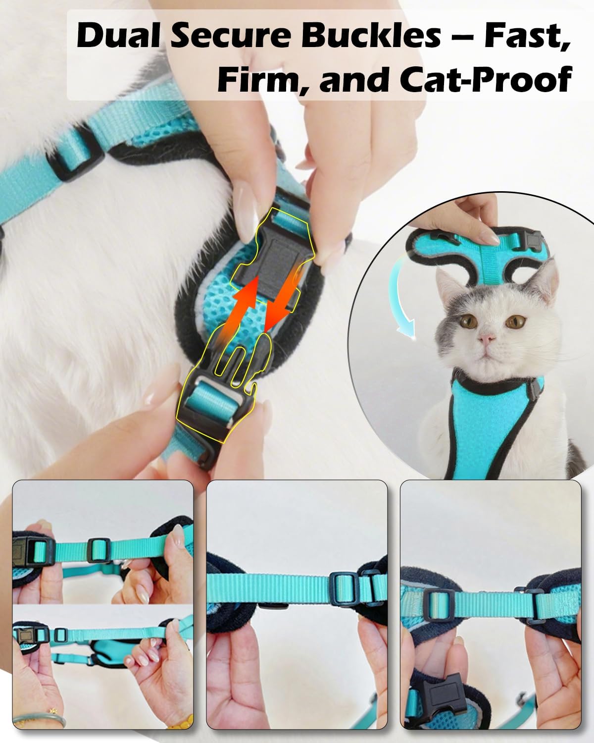 Luxelle 2 Pack Escape-Proof Cat Harness and Leash Set for Walking – Adjustable No Pull Soft Vest with Easy-Wear Buckle, Reflective Straps, Breathable Mesh – Outdoor Travel Harness for Cats & Kittens