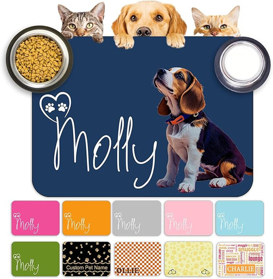 Personalized Dog Food Mats for Floors Custom Pet Placemat Mats for Food and Water Waterproof Customized Pet Food Mat with Name Gifts for Dog & Cat Owners Design 5