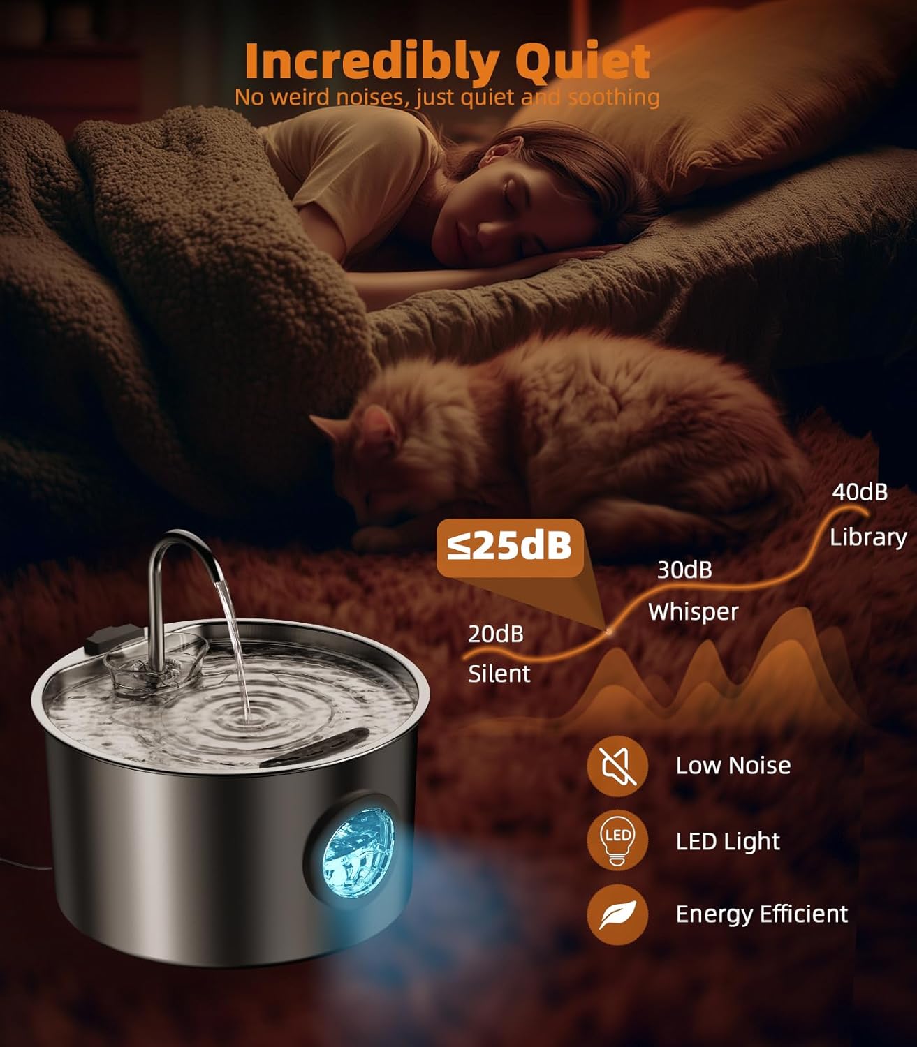 Cat Water Fountain Stainless Steel 108oz/3.2L with 13 Filters Automatic Pet Water Fountain for Cats/Dogs Indoor Ultra Quiet Metal Cat Fountains for Drinking Kitty Watering Supplies for Animals