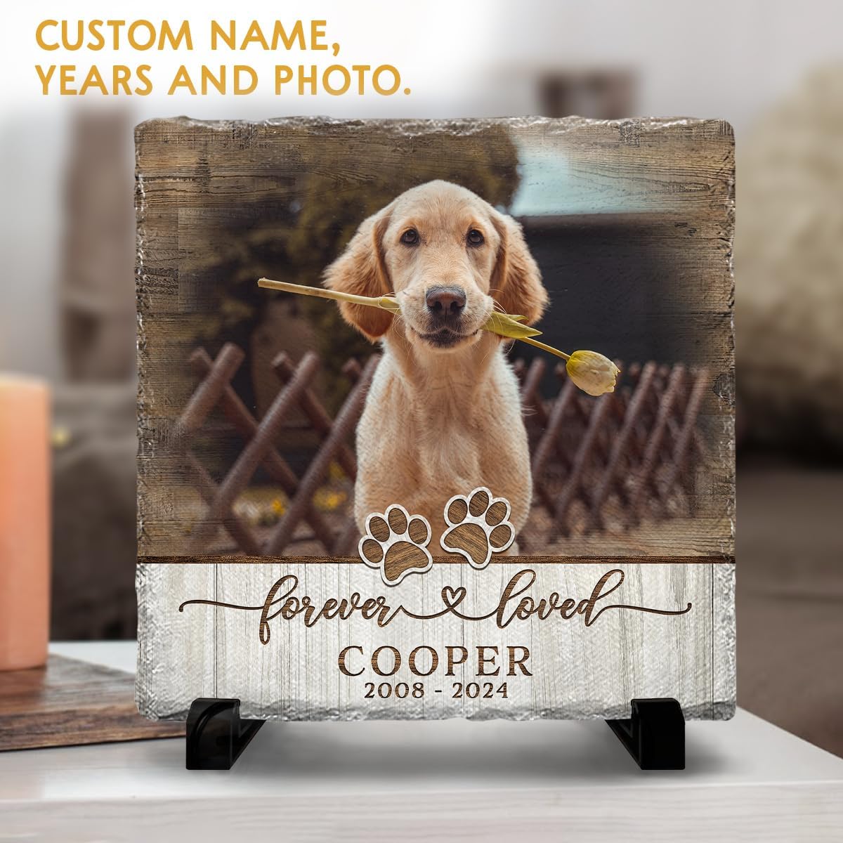 Personalized Pet Memorial Stones for Dogs - Bereavement Stepping Stone Gifts for Loss of Pet - Custom Square Headstone - Forever Loved Dog Grave Marker