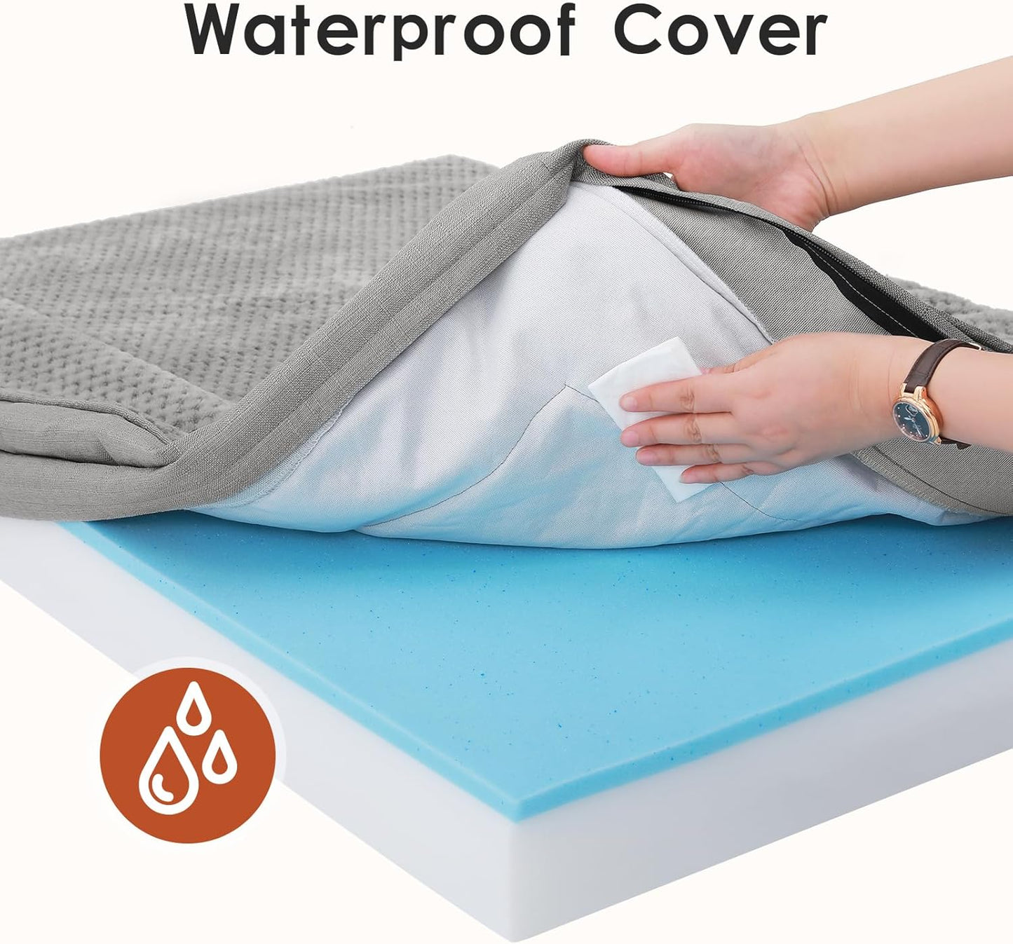 Orthopedic Dog Beds Large Sized Dog, Memory Foam Pet Bed for Medium and Large Dogs, Washable Removable Cover, Nonskid Bottom, Waterproof, 44x32x6 Inches, Light Grey