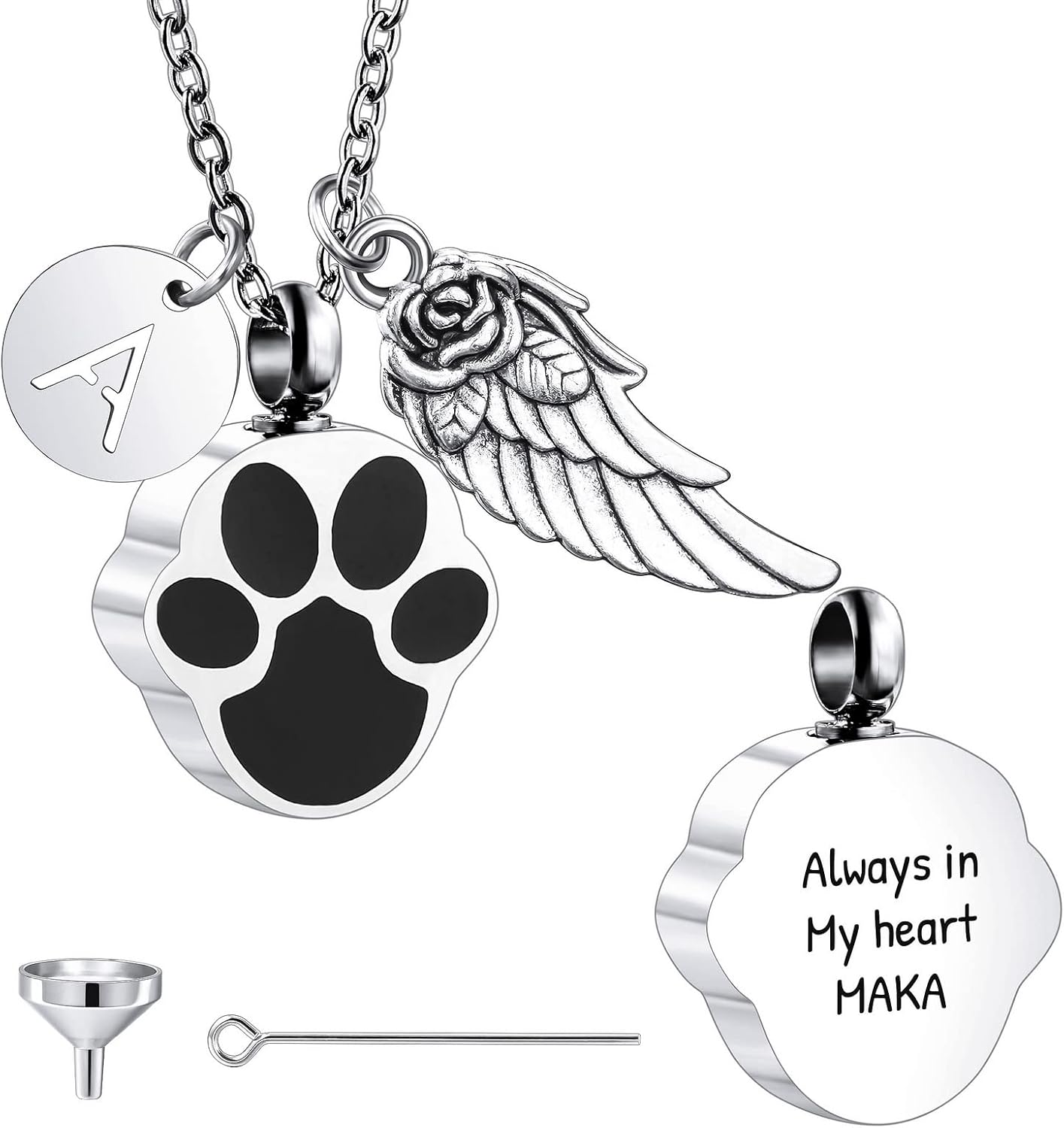 Personalized Urn Necklace for Pet Ashes Custom Photo/Name/Date Paw Print Pendant for Women Men Cremation Jewelry Memorial Keepsake for Dog/Cat/Pet Urn Necklace with Funnel Fill Kit
