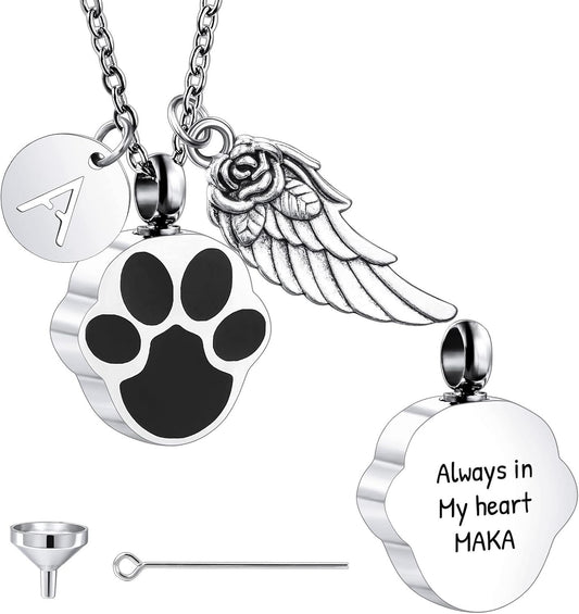 Personalized Urn Necklace for Pet Ashes Custom Photo/Name/Date Paw Print Pendant for Women Men Cremation Jewelry Memorial Keepsake for Dog/Cat/Pet Urn Necklace with Funnel Fill Kit