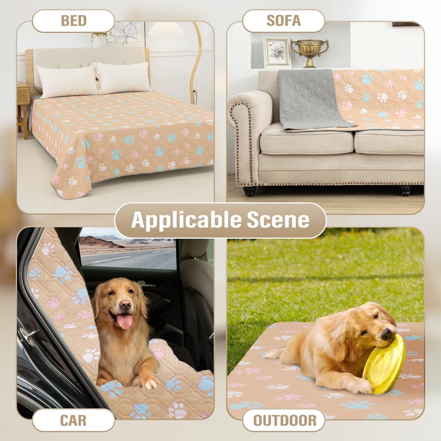 Dog Bed Cover for Pets Blankets Rug Pads for Couch Protection Waterproof Bed Covers Dog Blanket Furniture Protector Reusable Changing Pad (Yellow+Colorful Paw, 82"x82")