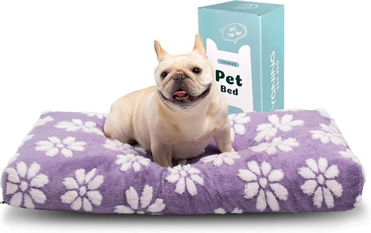Dog Beds for Small Medium Dogs, Cute Thick Dog Bed for Crate Kennel, Fluffy Pet Bed with Removable Washable Cover and Anti-Slip Bottom, 30"x 20", Purple Flower