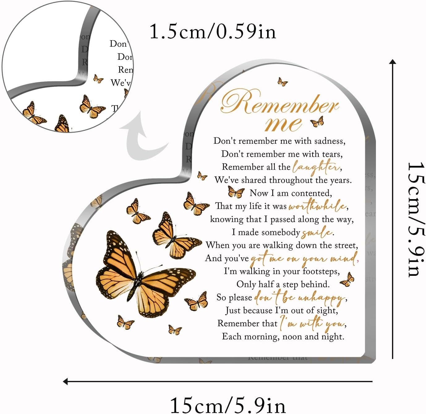 Acrylic Heart Shape Memorial Bereavement Gift Paperweight Remembrance Decorations Funeral Grief Condolence Memorial Ornaments for Loss of Loved One of Mother Father Sympathy Gifts