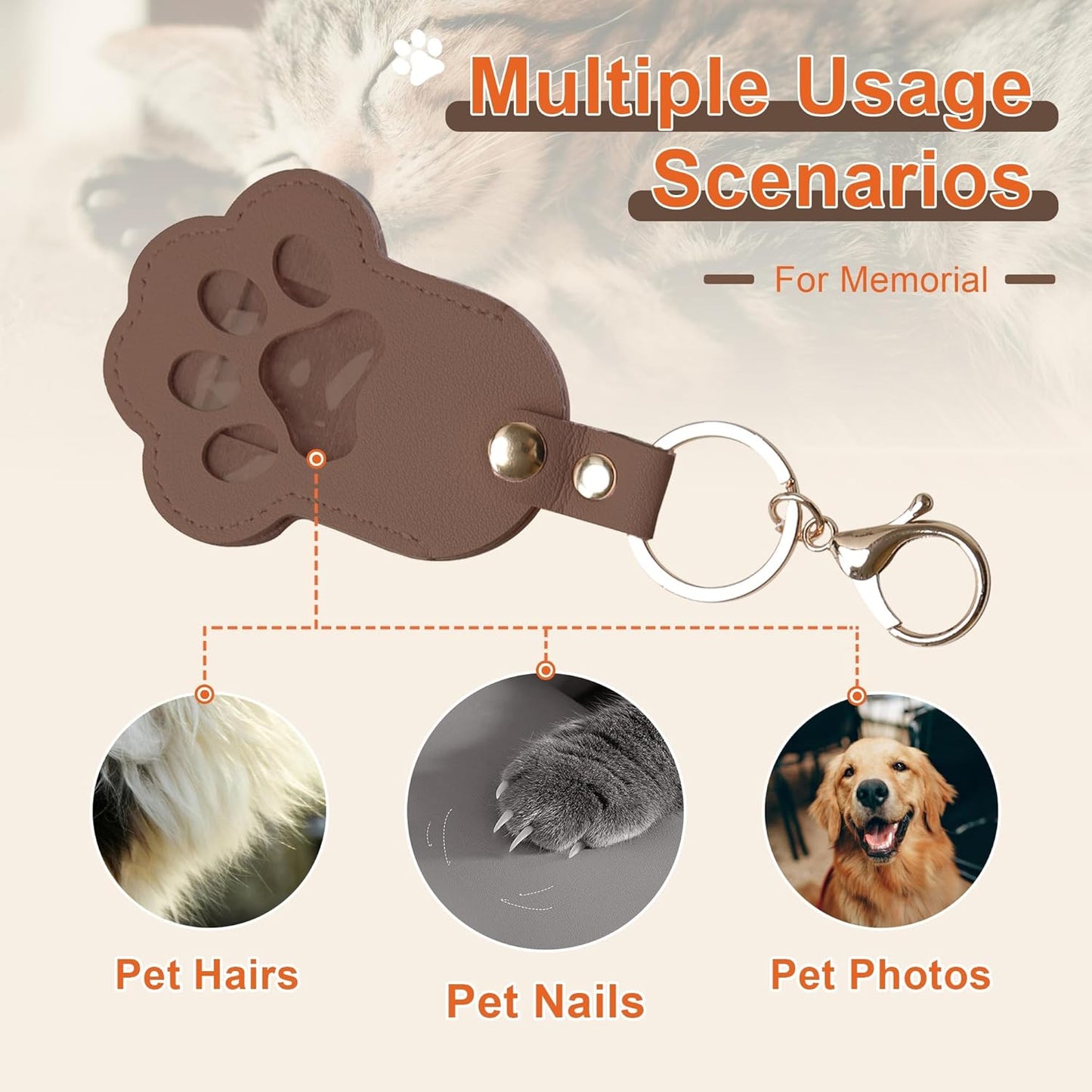 Pet Memorial Keychain Dog Paw Keepsake Photo Holder Heartfelt Memorial Gift for Loss of Dog and Cat Holds Fur and Pictures Keychain or Bag Charm for Bereaved Pet Owners (2Pack Brown)