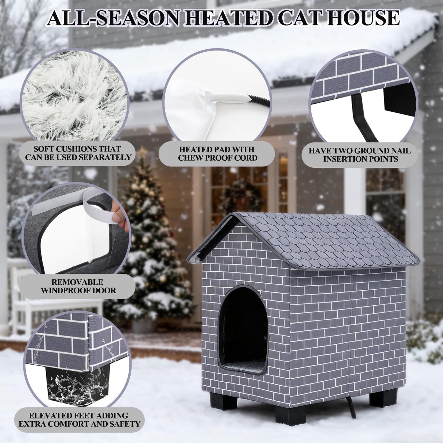 Kilodor Heated Outdoor Cat House, Insulated Elevated Cat House Weatherproof for Outside, Cat Shelter with Heated Pad for Outdoor/Indoor Cat in Winter Grey (Grey, Medium)