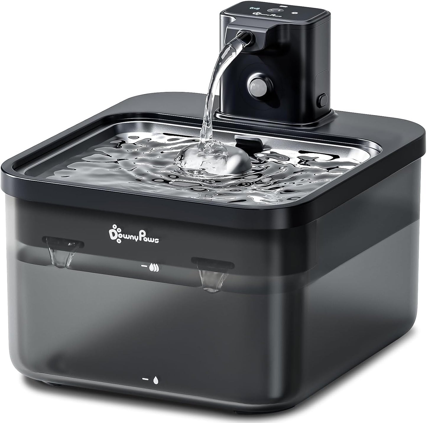 DownyPaws Cat Water Fountain Stainless Steel Cordless, 84oz/2.5L Fursink Wireless Pet Water Fountains for Cats Indoor, Battery Operated Cat Drinking Fountain, Ultra Quiet Pump, BPA-Free, Black