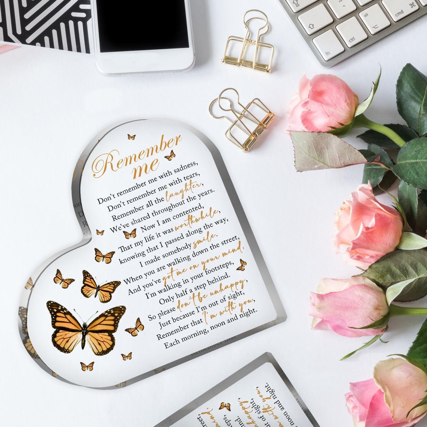 Acrylic Heart Shape Memorial Bereavement Gift Paperweight Remembrance Decorations Funeral Grief Condolence Memorial Ornaments for Loss of Loved One of Mother Father Sympathy Gifts