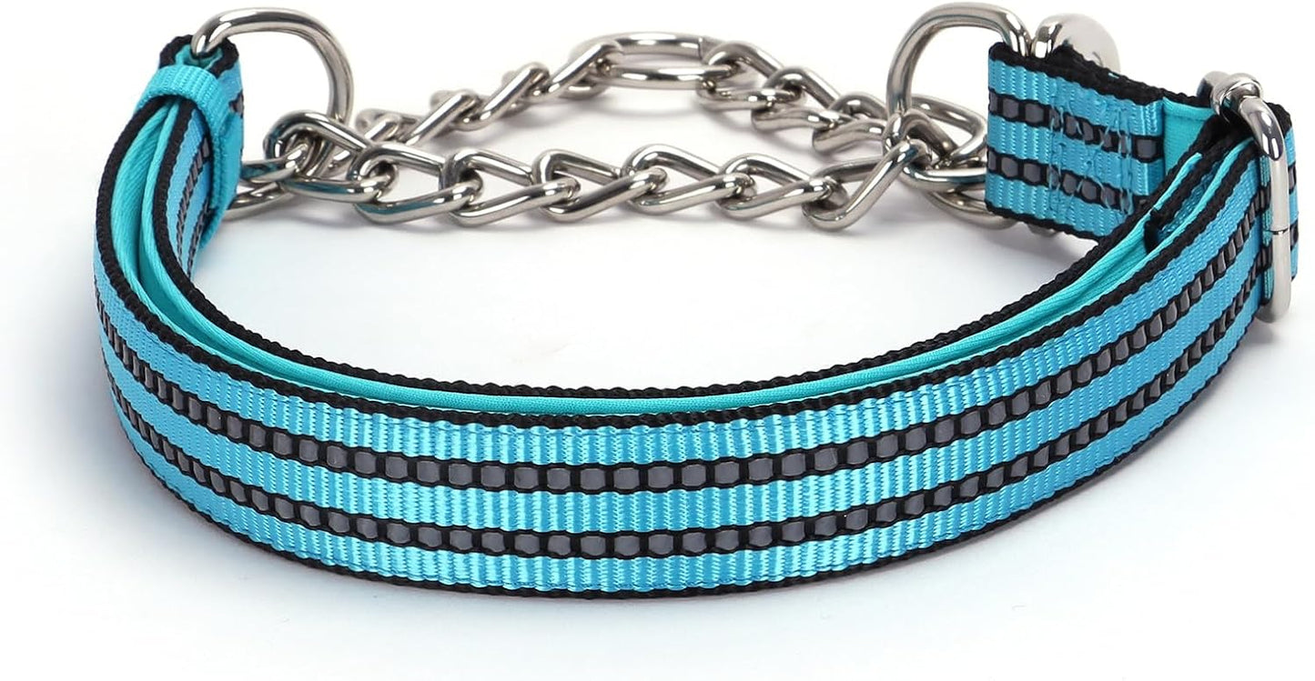 Chain Martingale Collar for Dogs，Stainless Steel, No Pull Slip Cinch Choker Choke Collar Training Escape Proof Heavy Duty Dog Collar for Small Medium Large Pet Boy Male Dogs，Blue L