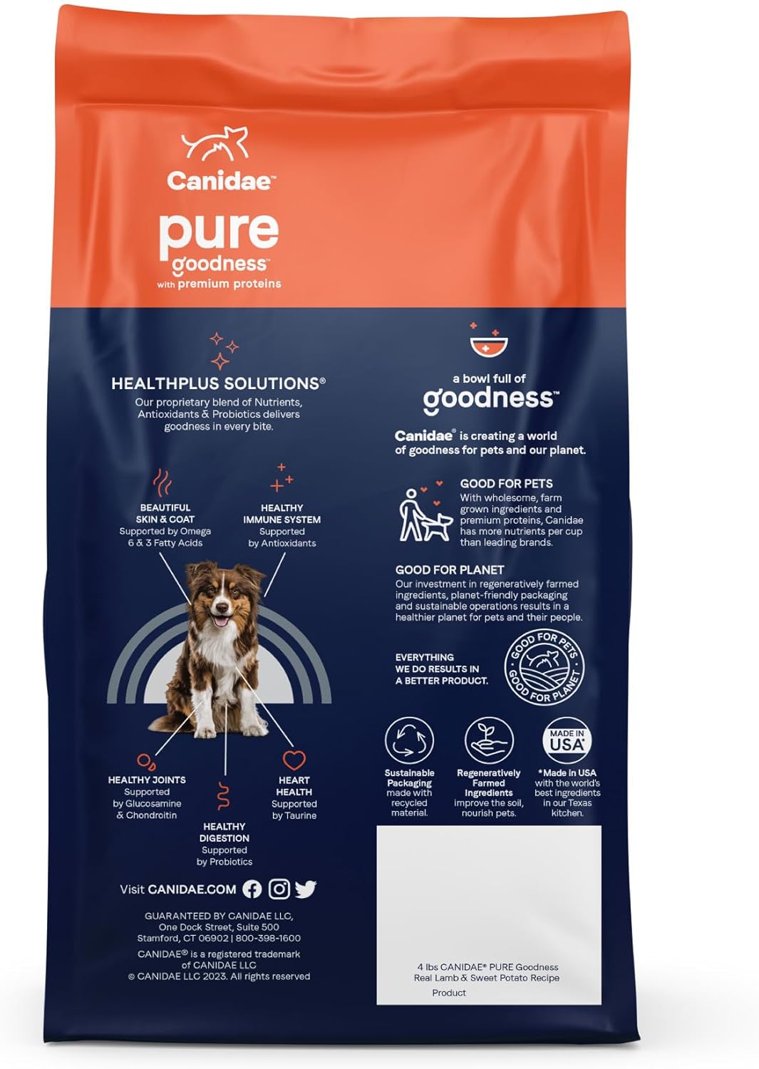 Canidae Pure Limited Ingredient Premium Adult Dry Dog Food, Real Lamb & Sweet Potato Recipe, 4 lbs, Grain Free