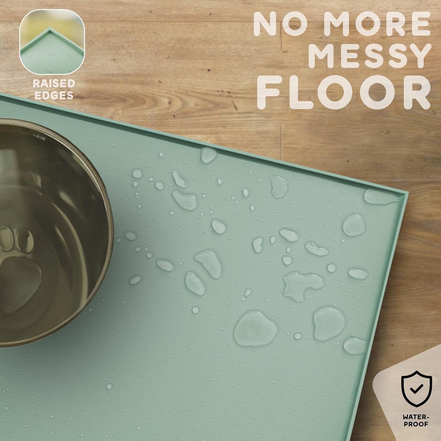 Dog Food Mat - Raised Edges Dogs Mat for Food and Water Prevent Spill, Waterproof Cat Food Mats Protect Floors, Easy Clean Dog Bowl Mats for Food and Water, Silicone Pet Food Tray