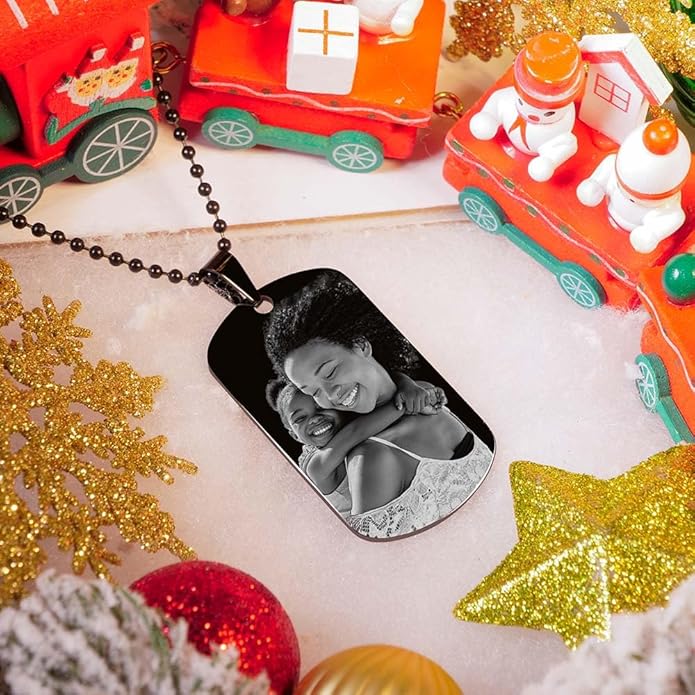 PicturesOnGold.com Black Plated Stainless Steel Custom Photo Dog Tag Pendant Personalized Picture Necklace w- 24 inch Ball Chain - 1 1/4 Inches x 2 Inches - Jewelry Gifts for Men & Women