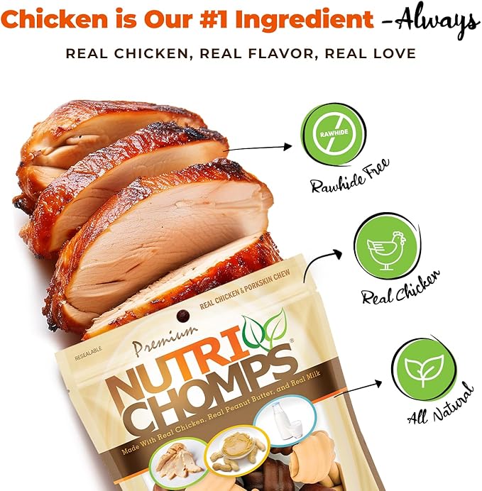 NutriChomps Dog Chews, 4-inch Knots, Easy to Digest, Rawhide-Free Dog Treats, 9 Count, Real Chicken, Peanut Butter and Milk flavor