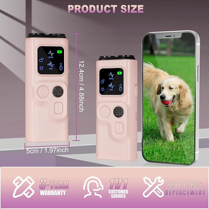 2025 U.S. Design - Bark Shield for Dogs [200% Frequency Modulated Ultrasound - German Control Chip] [100% Safe] 1-Second Activation, Dog Bark Deterrent Devices for Indoor and Outdoor Use (Pink)
