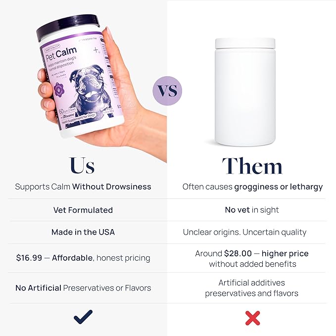 Veterinary Formula Pet Calm 60ct – Vet-Formulated Calming Chews for Dogs with L-Theanine, L-Tryptophan for Behavior Support, Relaxation Treats, Puppy Chews for Stressful Situations, Dog Calming Aid