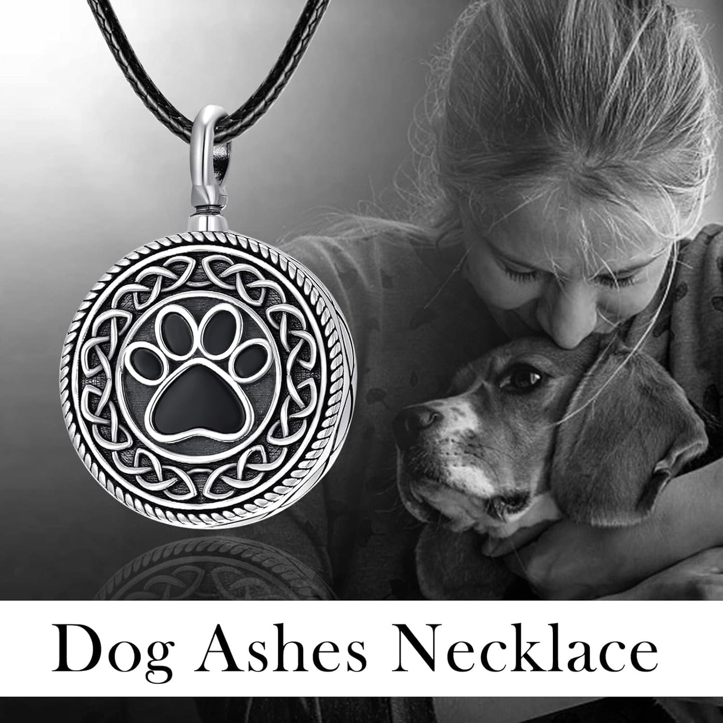 Dreamboat Pet Urn Necklace for Dog Cat Ashes 925 Sterling Silver Paw Print Cremation Keepsake Pendant Celtic Knot Memorial Jewelry Gifts for Women Men