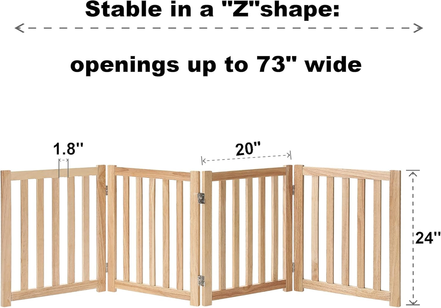 LZRS 4-Panel Wooden Free Standing Foldable Dog Gate Indoor – 24" High, Extra Wide Step-Over Safety Pet Gate for Doorways, Stairs, Hallways, Large Spaces & Playpen for Puppies Indoor Use, Natural