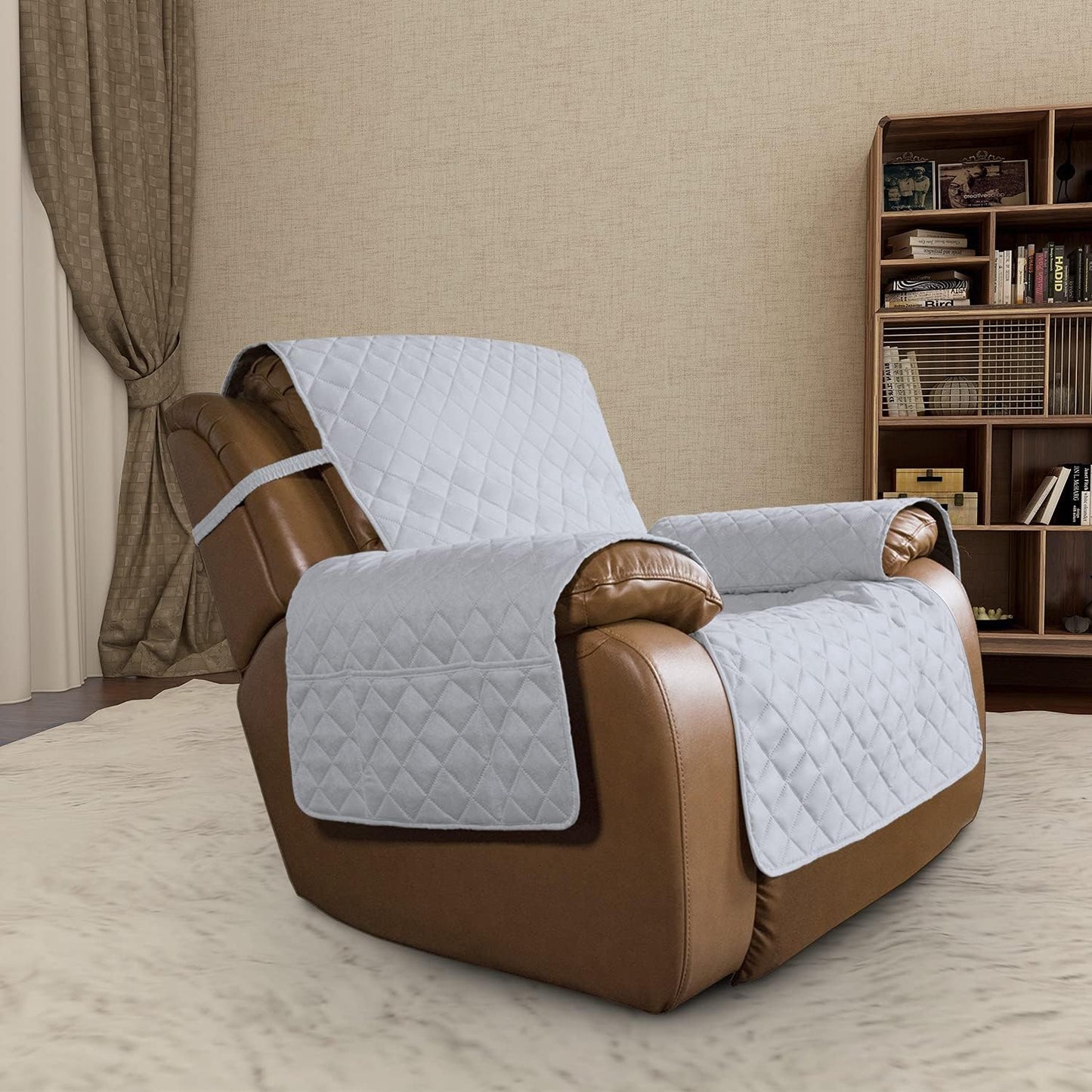 Easy-Going Oversized Recliner Chair Cover Reversible Sofa Cover Water Resistant Couch Cover Furniture Protector with Elastic Straps for Pets Dog Cat (Oversized Recliner, Light Gray/Light Gray)