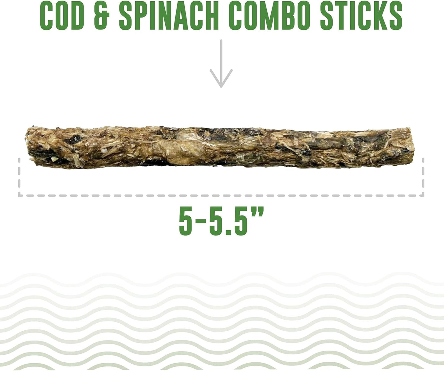 Icelandic+ Combo Sticks: Cod & Spinach - 6pk Wild-Caught Fish Dog Treats, 2oz Bag, 2 Simple Ingredient Pet Snacks, Skin-Coat Health, Natural Pet Chews