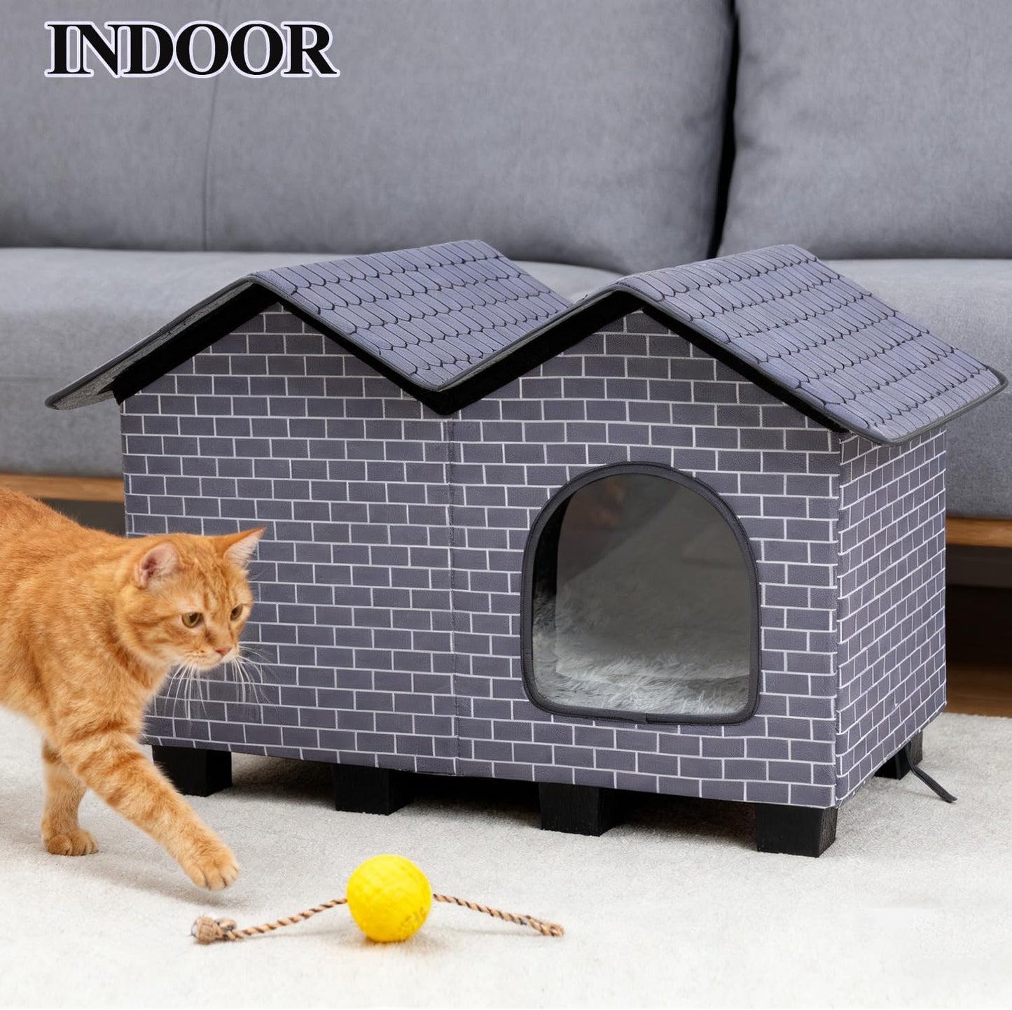 Kilodor Heated Outdoor Cat House, Insulated Elevated Cat House Weatherproof for Outside, Cat Shelter with Heated Pad for Outdoor/Indoor Cat in Winter Grey (Grey, Large)