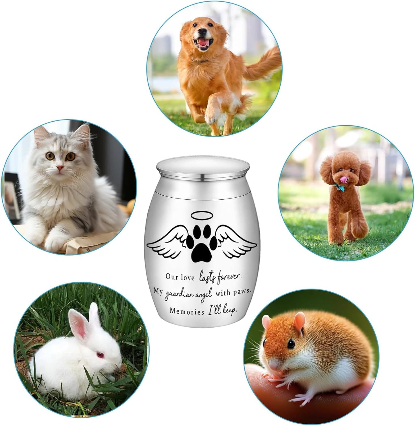 Small Pet Urn for Ashes – Mini Aluminum Alloy Keepsake Urn with Angel Wings & Paw Print – Memorial Urn for Dogs, Cats, or Small Pets – Guardian Angel with Paws Design