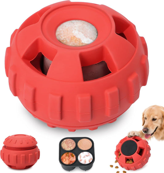 Frozen Treat Dispensing Dog Toys to Keep Them Busy,Dog Enrichment Toys for Natural Rubber-Stuffable Ball,Dishwasher Safe,Red,M