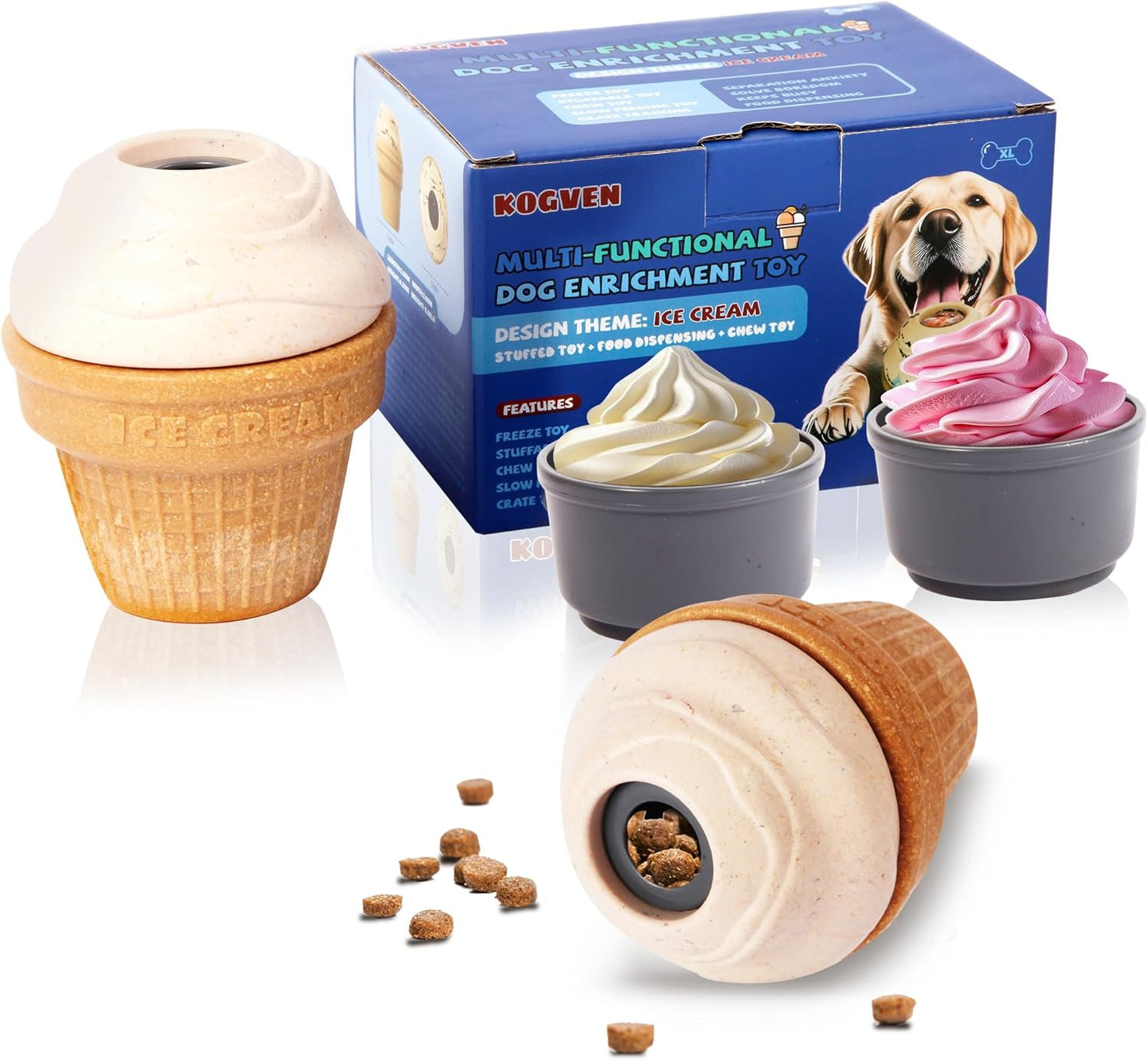 Interactive Dog Toys for Boredom-Multi-Functional Design-Birthday Gifts for Dogs-Frozen Treats-Medium/Large Dog Toys-Party Ice Cream