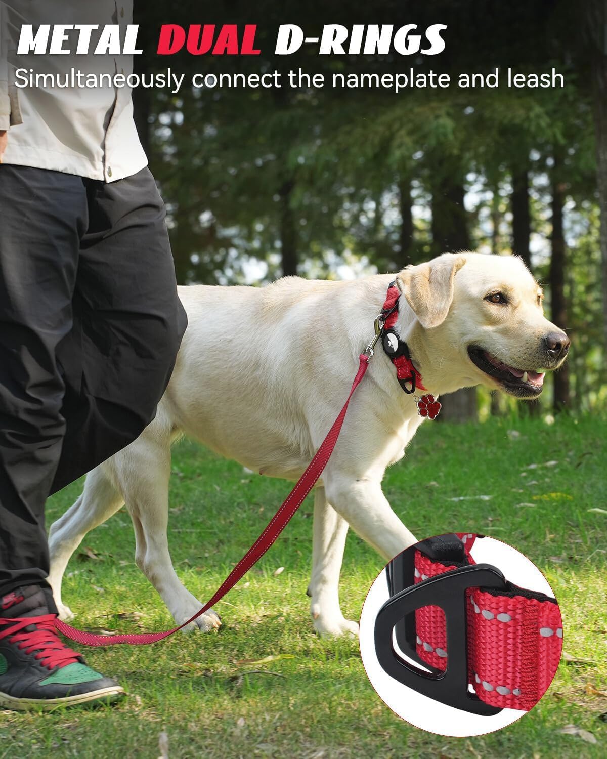 Joytale Airtag Dog Collar, Reflective Pet Collar with Waterproof AirTag Holder, Dual D-Rings, Soft Padded Adjustable for Small Dogs, Red, S