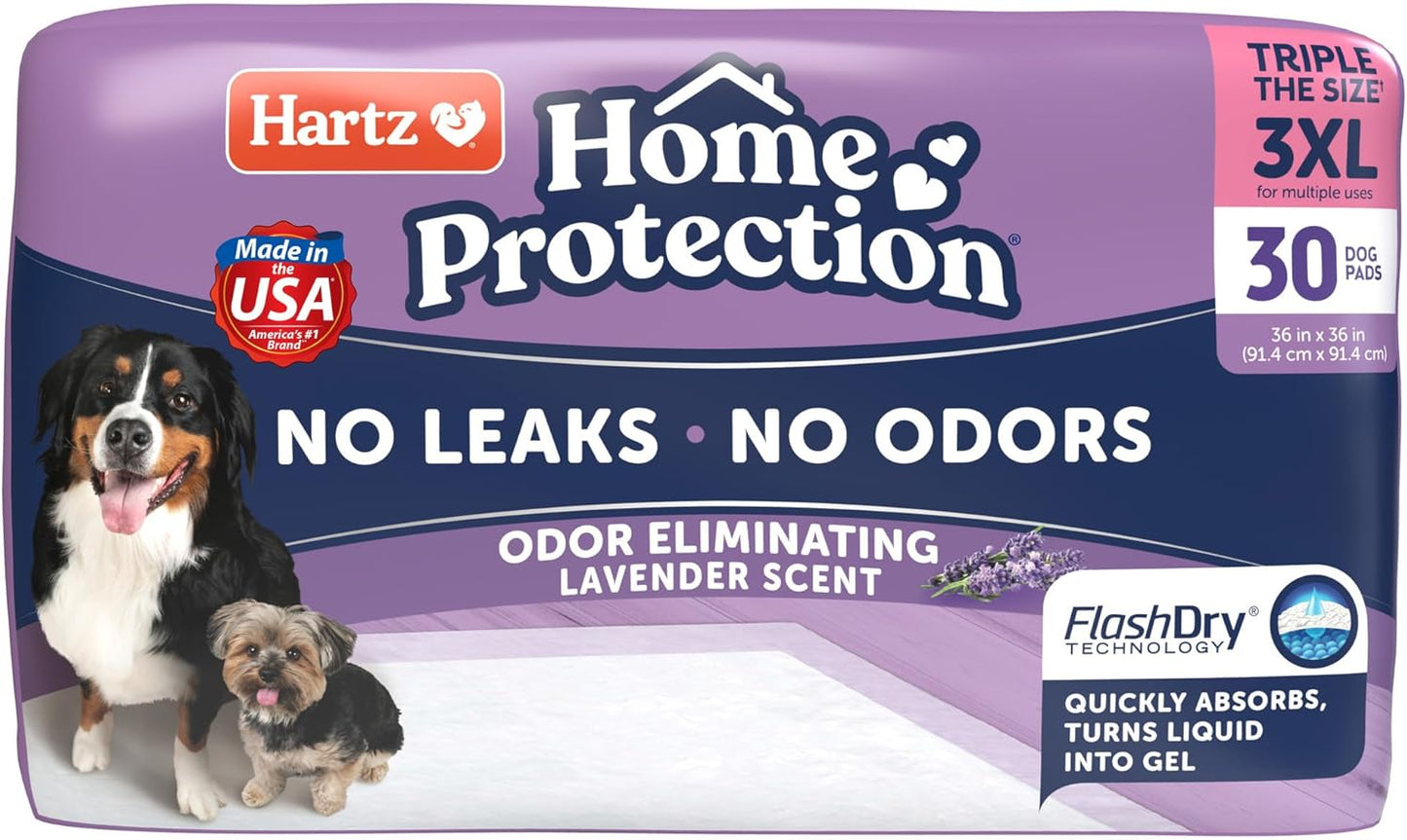 Hartz Home Protection Lavender Scented Dog Pads, 3XL 30 Count, Super Absorbent & Won't Leak, Odor Eliminating